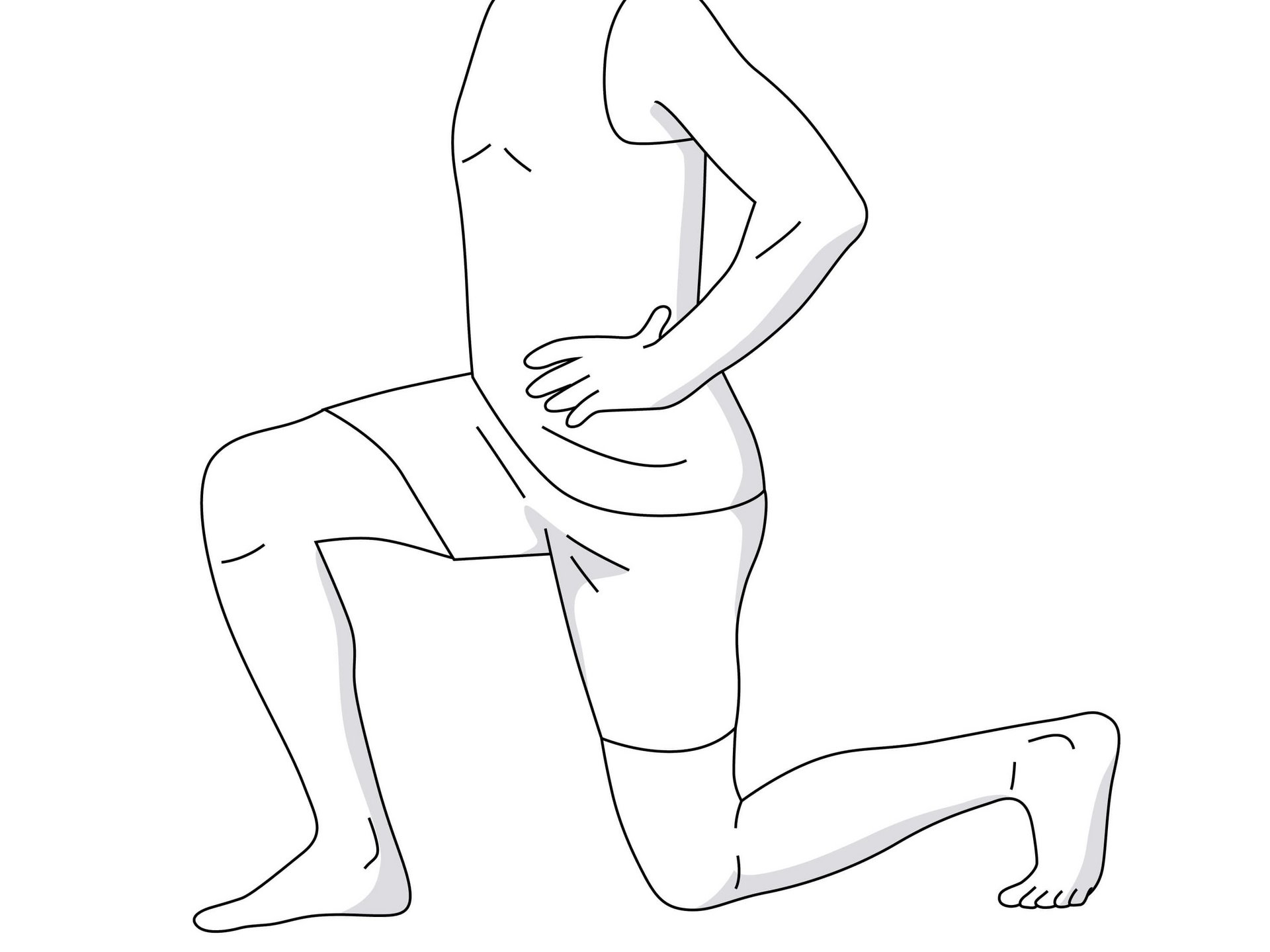 Darstellung der Knieübung "Ausfallschritt nach hinten". Um das Knie stabil zu halten, braucht es Koordination und Muskelkraft. Beides förderst du mit dem Ausfallschritt nach hinten.
